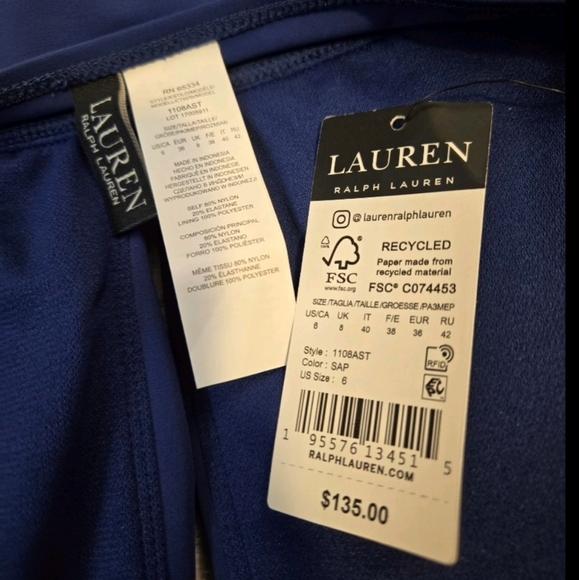 Ralph Lauren Blue Stylish Keyhole Halter Top Side Shirring Swimsuit Size 6 - Picture 5 of 7